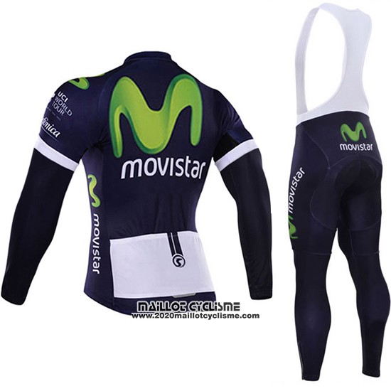 2016 Maillot Ciclismo Movistar Blanc et Bleu Manches Longues et Cuissard